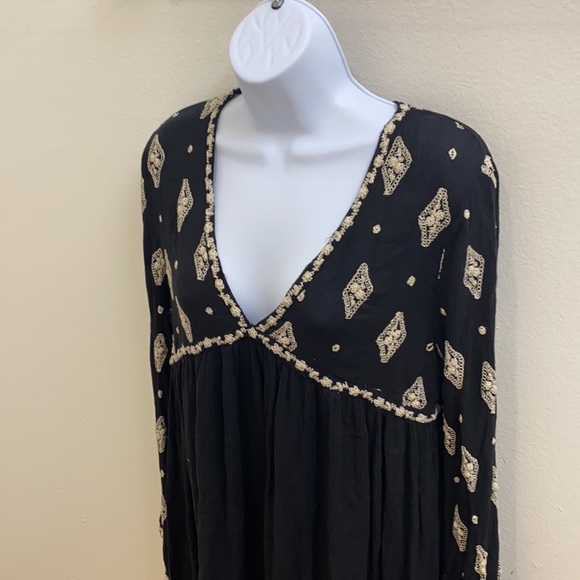 Free People Black White Boho Hi Low Mini Dress M - Picture 2 of 5